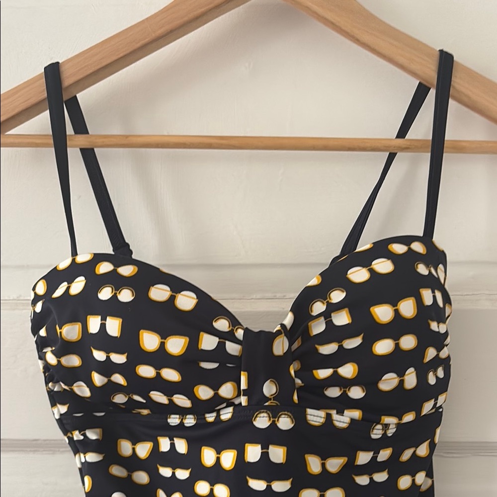 Navy and Yellow Sunglasses Print Bathing Suit. Removable straps. Size 4.